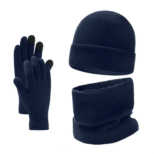 Men's Fleece-Lined Knit Winter Hat, Scarf, and Gloves Set