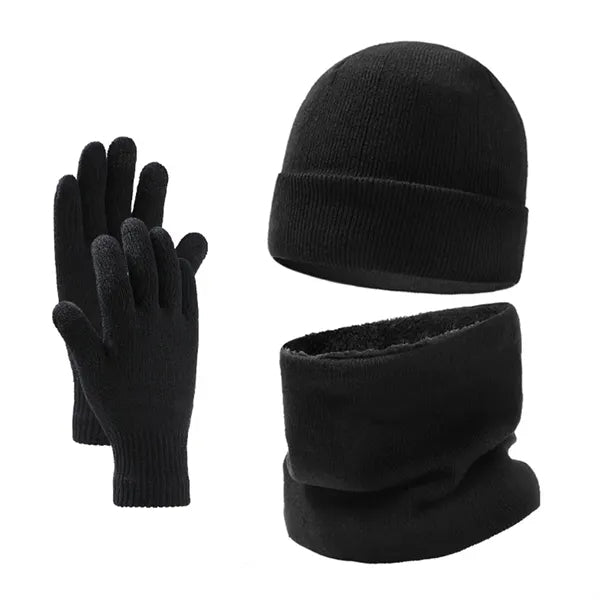 Men's Fleece-Lined Knit Winter Hat, Scarf, and Gloves Set