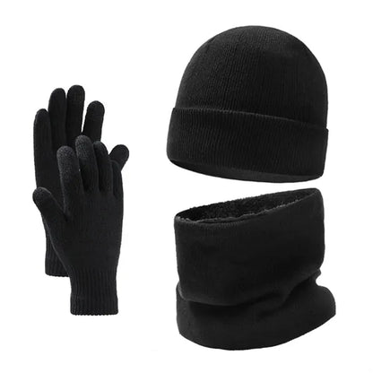 Men's Fleece-Lined Knit Winter Hat, Scarf, and Gloves Set