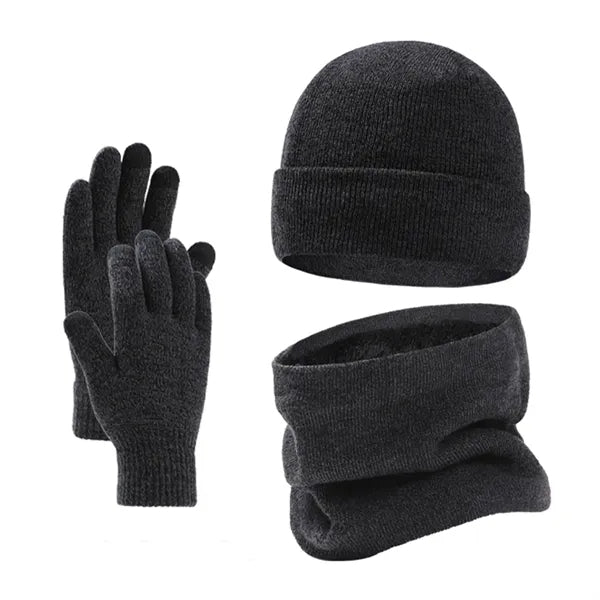 Men's Fleece-Lined Knit Winter Hat, Scarf, and Gloves Set