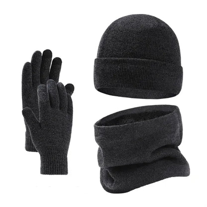 Men's Fleece-Lined Knit Winter Hat, Scarf, and Gloves Set