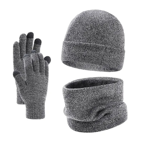 Men's Fleece-Lined Knit Winter Hat, Scarf, and Gloves Set