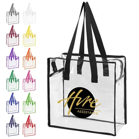 CLEAR VINYL STADIUM COMPLIANT ZIPPERED TOTE BAG