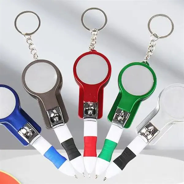 6 In 1 Multifunction Keychain With Nail Clipper Mirror Pen