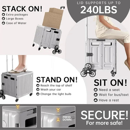 47L Foldable Shopping Utility Cart w/ Stair Climbing Wheels