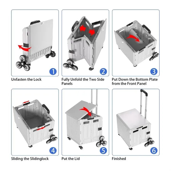 47L Foldable Shopping Utility Cart w/ Stair Climbing Wheels