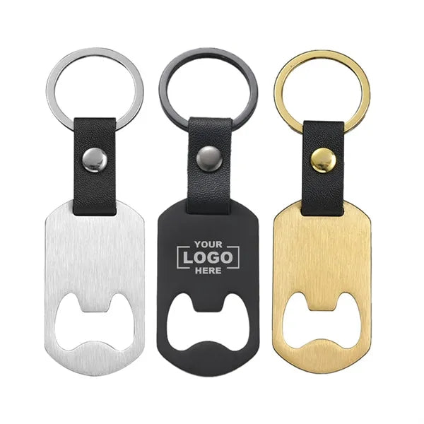 Customized Stainless Steel Keychain Bottle Opener w/ Strap