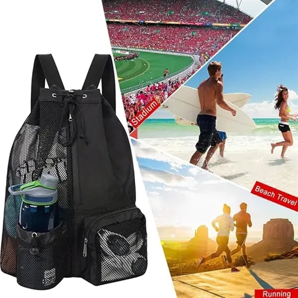 Mesh Backpack with Wet Pocket for Swimming Beach Bag