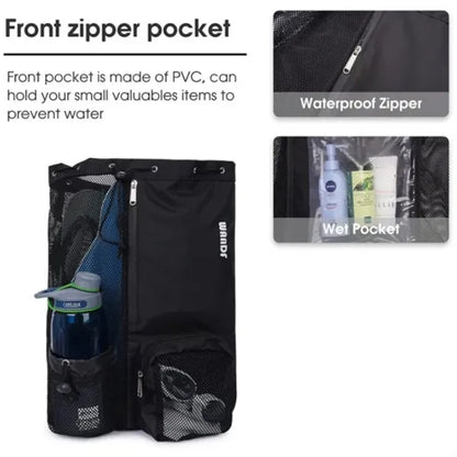 Mesh Backpack with Wet Pocket for Swimming Beach Bag
