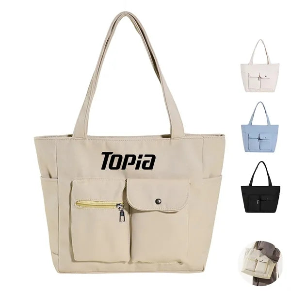 Nylon Tote Bag with Dual Front Pockets