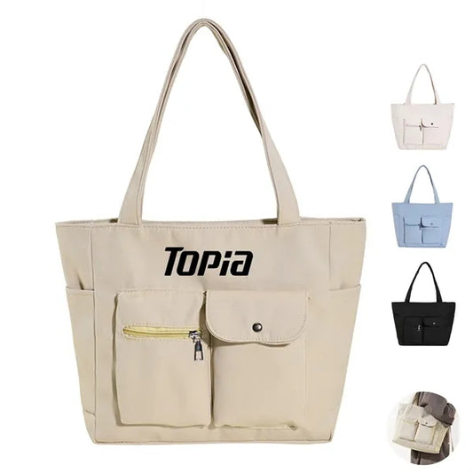 Nylon Tote Bag with Dual Front Pockets