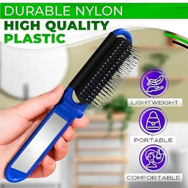 Hair Brush Pocket Folding With Mirror