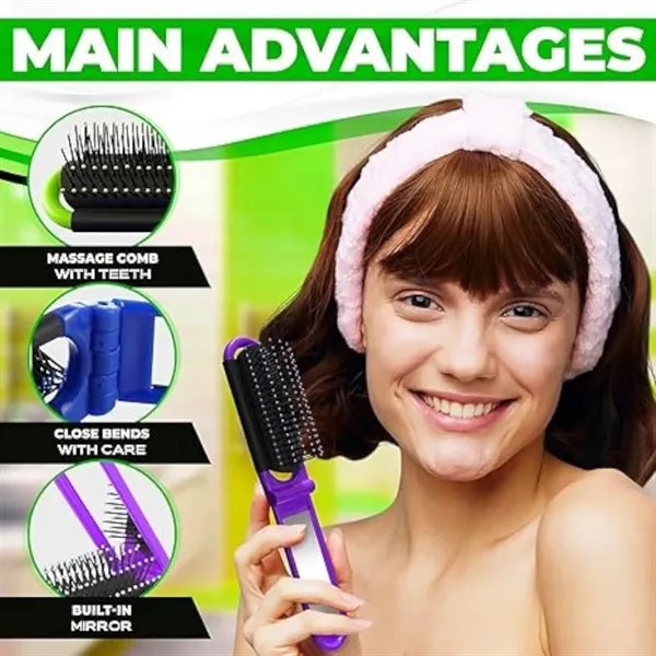 Hair Brush Pocket Folding With Mirror