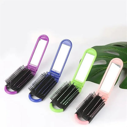 Hair Brush Pocket Folding With Mirror