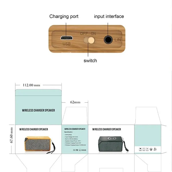 2 in 1 Boost Wood Grain Wireless Charger Bluetooth Speaker