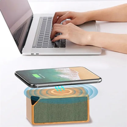 2 in 1 Boost Wood Grain Wireless Charger Bluetooth Speaker