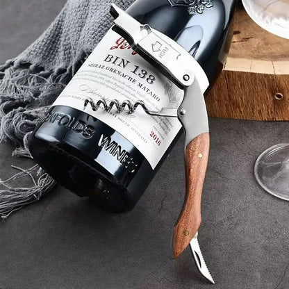Wooden Corkscrew with Stainless Steel Seahorse Wine Opener