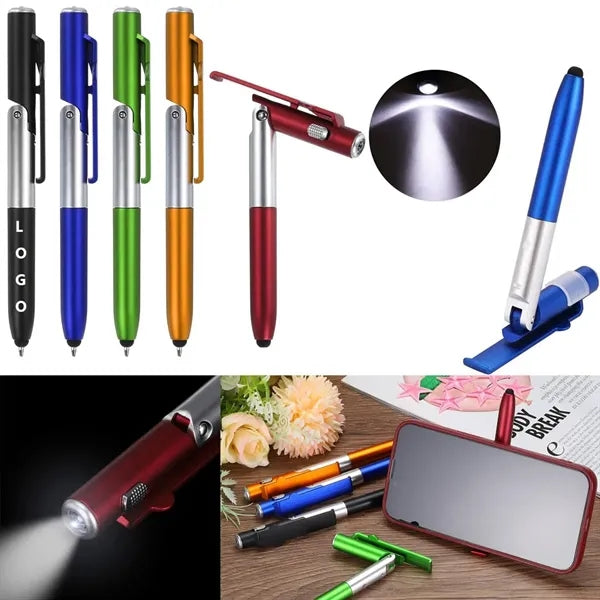 Foldable Stylus Ballpoint Pen with LED Light Phone Stand