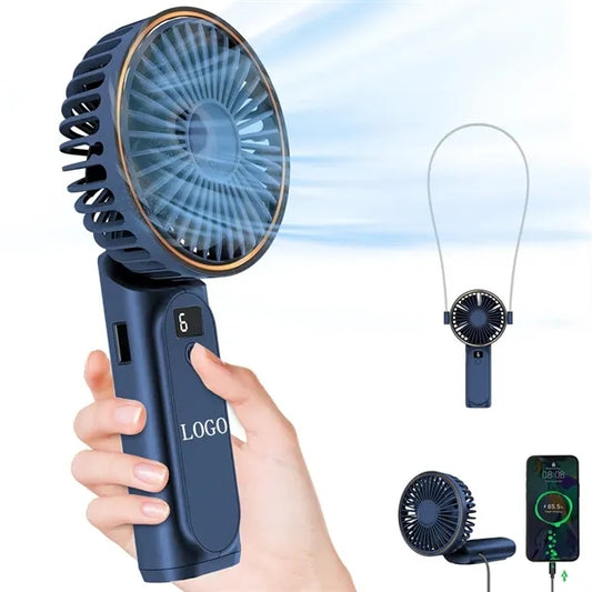 Foldable Rechargeable Handheld Fan Power Bank With Lanyard