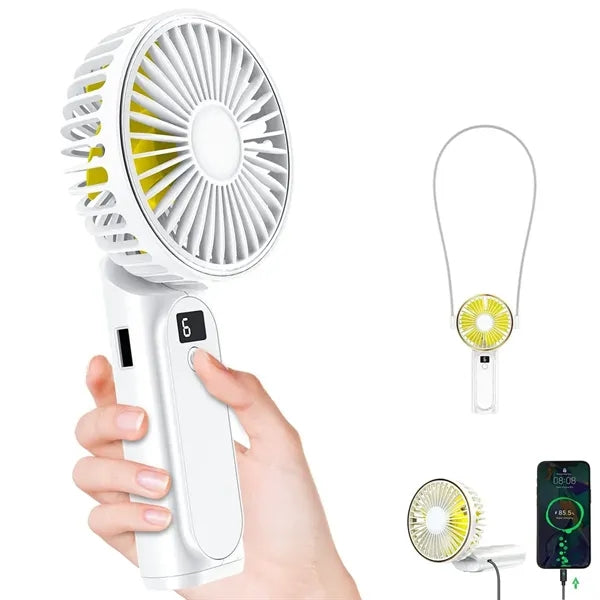 Foldable Rechargeable Handheld Fan Power Bank With Lanyard