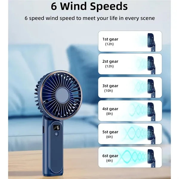 Foldable Rechargeable Handheld Fan Power Bank With Lanyard