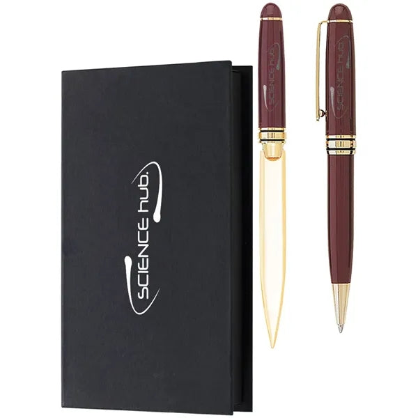 Danish-I Brass Letter Opener with GS Double Pen Set