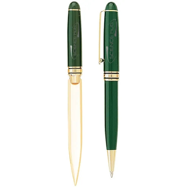 Danish-I Brass Letter Opener with GS Double Pen Set