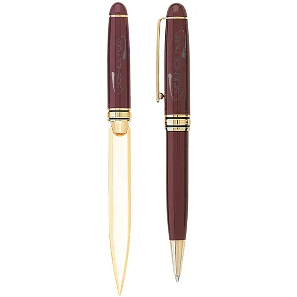 Danish-I Brass Letter Opener with GS Double Pen Set