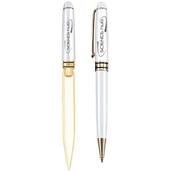 Danish-I Brass Letter Opener with GS Double Pen Set