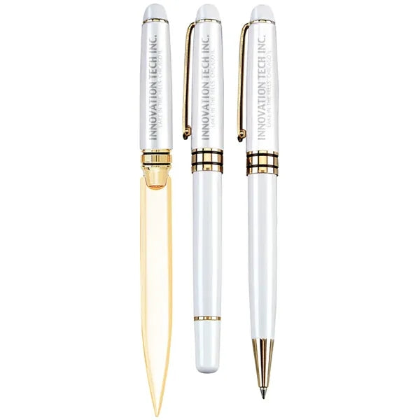 Danish-I Brass Letter Opener with GS Triple Pen Set