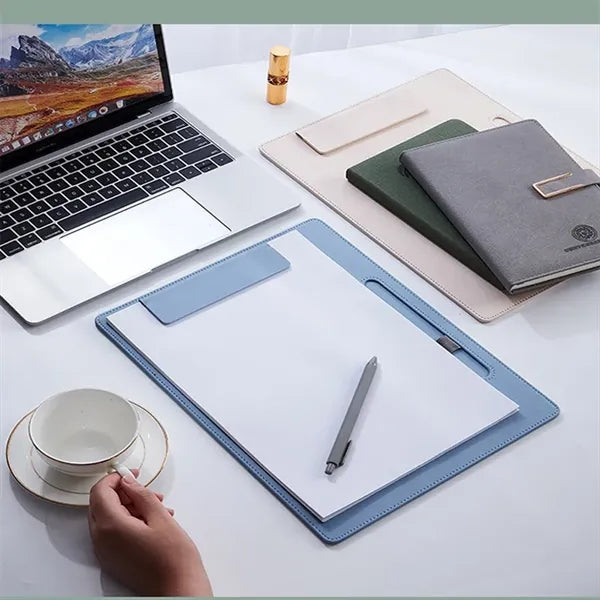 Leather Notepad Clipboard Folder & File Binder w/ Pen Loop