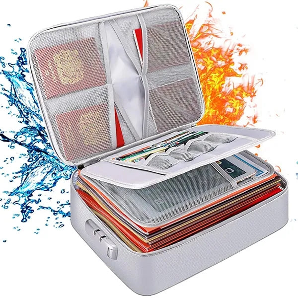 Fireproof  Waterproof 3-Layer Document File Bag with Lock