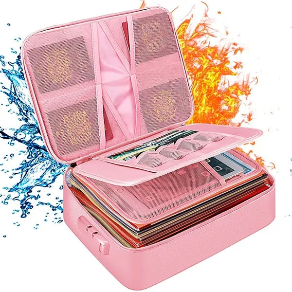 Fireproof  Waterproof 3-Layer Document File Bag with Lock