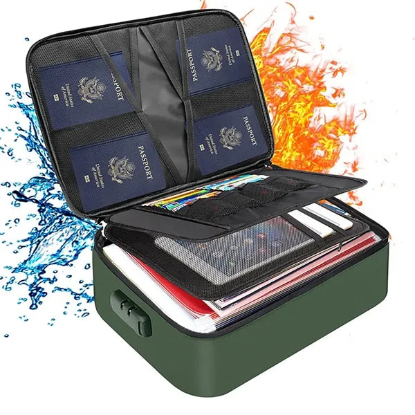 Fireproof  Waterproof 3-Layer Document File Bag with Lock