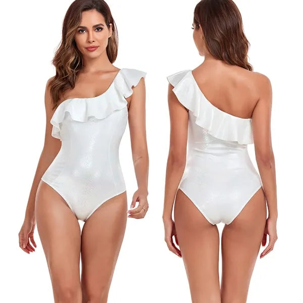 Women Ruffle Shoulder One Piece Swimsuit
