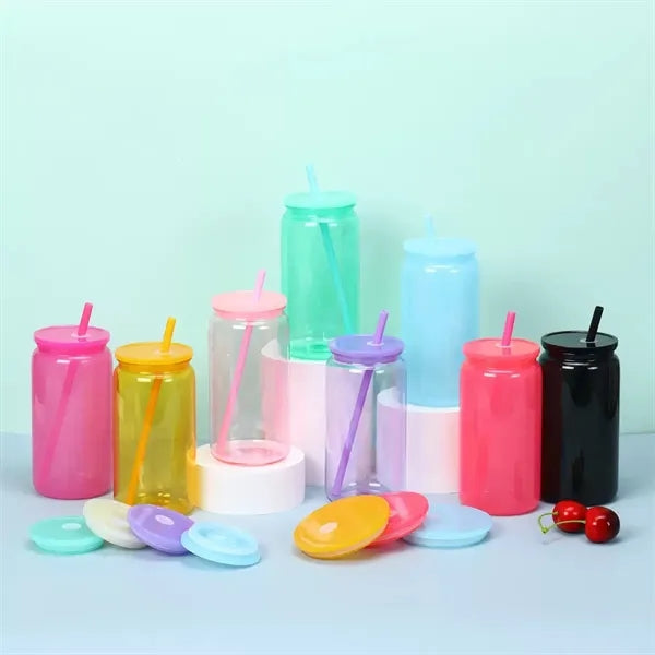 16oz. Acrylic Mason Jar Tumbler with Straw Colorful
