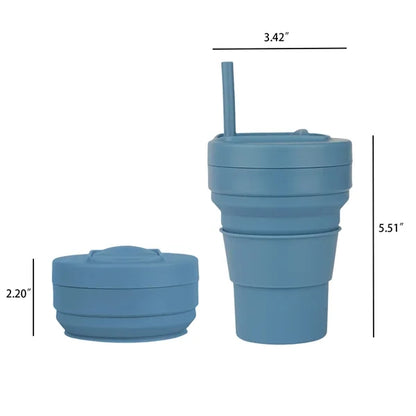 16oz. Collapsible Silicone Travel Cup with Straw