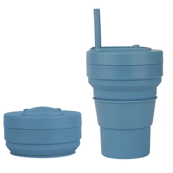 16oz. Collapsible Silicone Travel Cup with Straw