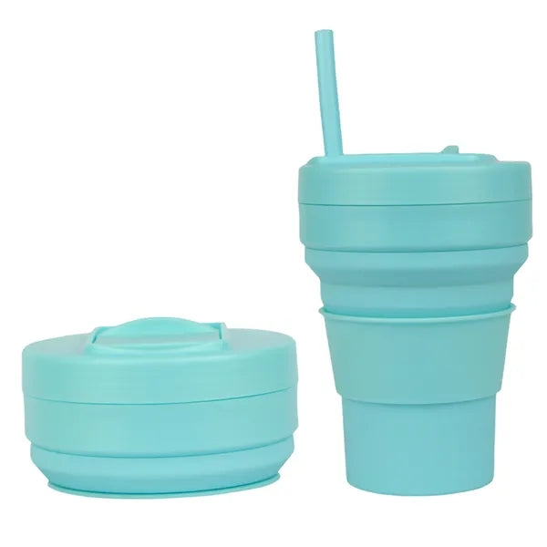 16oz. Collapsible Silicone Travel Cup with Straw