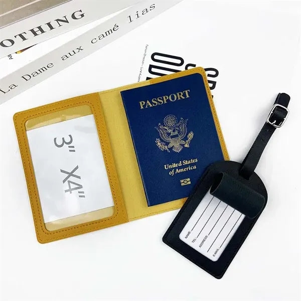 PU Leather Passport Holder Cover Luggage Tag Set