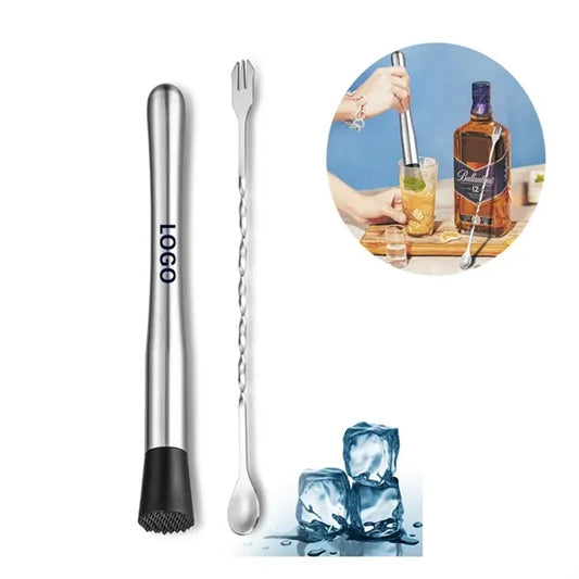 Stainless Steel Cocktail Muddler w/ 10 Inch Mixing Spoon