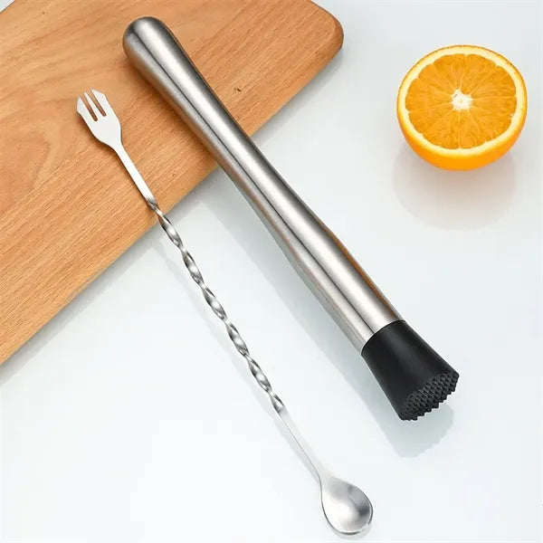 Stainless Steel Cocktail Muddler w/ 10 Inch Mixing Spoon
