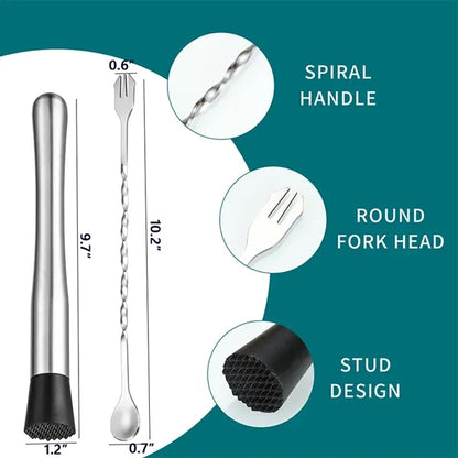 Stainless Steel Cocktail Muddler w/ 10 Inch Mixing Spoon