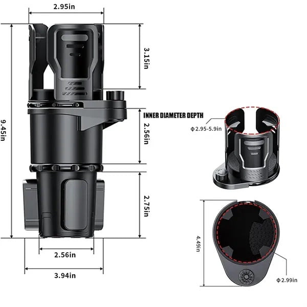 Car Cup Holder Expander 2 in 1 Adjustable Base with Lock