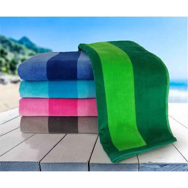 30x60 Beach Towels Cotton Velour Two Tone Cabana Stripe