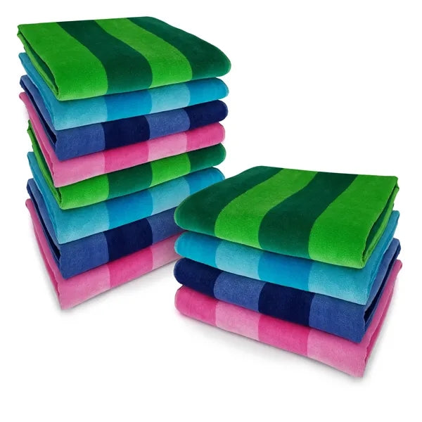 30x60 Beach Towels Cotton Velour Two Tone Cabana Stripe