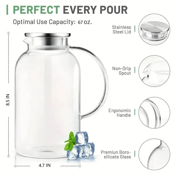 67oz Heat Resistant Glass Pitcher W/ Lid