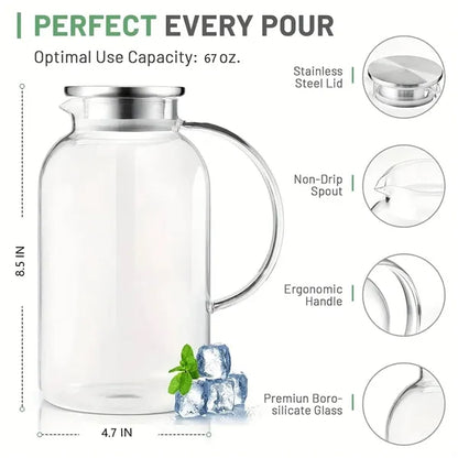 67oz Heat Resistant Glass Pitcher W/ Lid