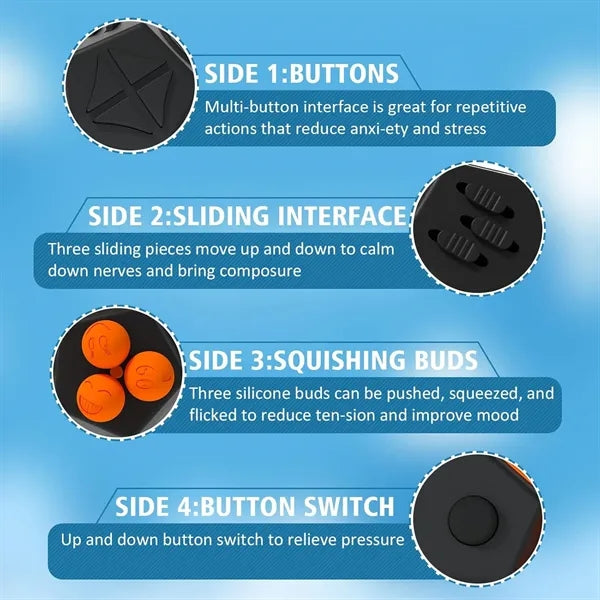12-Side Fidget Toys Cube Relieves Stress with Strap