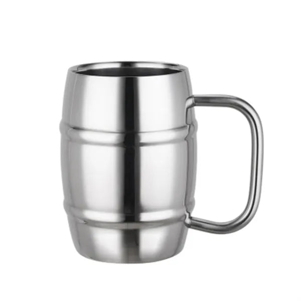 14 Oz Double Wall Stainless Steel Barrel Beer Mug w/Handle